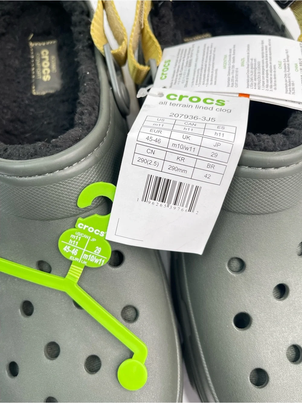 Crocs Classic All Terrain Lined Green Clogs 207936 Mens US 11 NWT